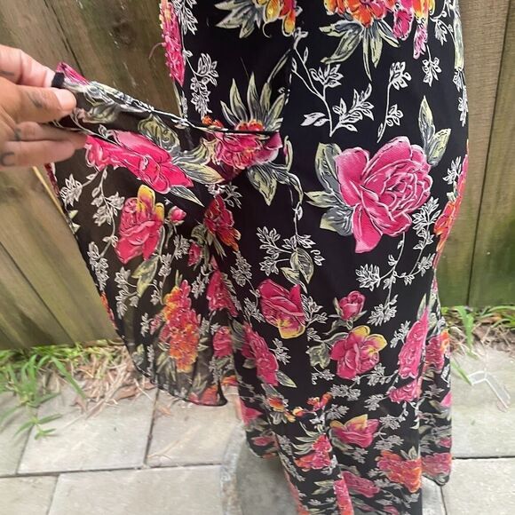 Vintage y2k 90s WHIMSIGOTH BIAS DRESS Floral Beaded Detail Petal Hem L 40" bust - Picture 5 of 8